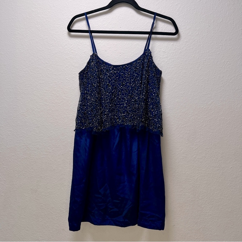 Elegant Navy Dress with Beaded Sheer Detail Silence + Noise